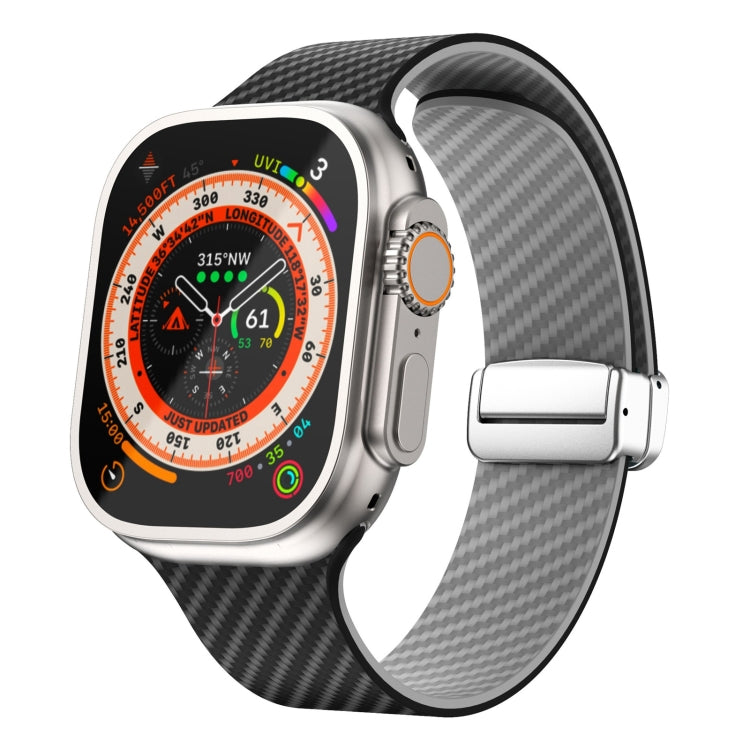 Lisslune | For Apple Watch Ultra 2 49mm Carbon Fiber Magnetic Silver Buckle Watch Band (Black Gray)