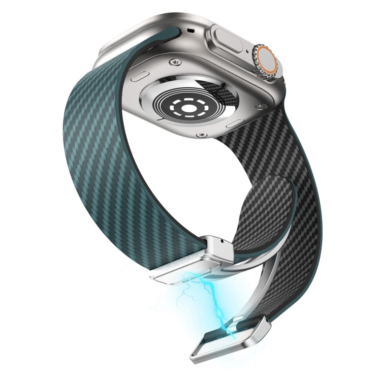 Lisslune | For Apple Watch Ultra 2 49mm Carbon Fiber Magnetic Silver Buckle Bracelet (Deep Green Black)