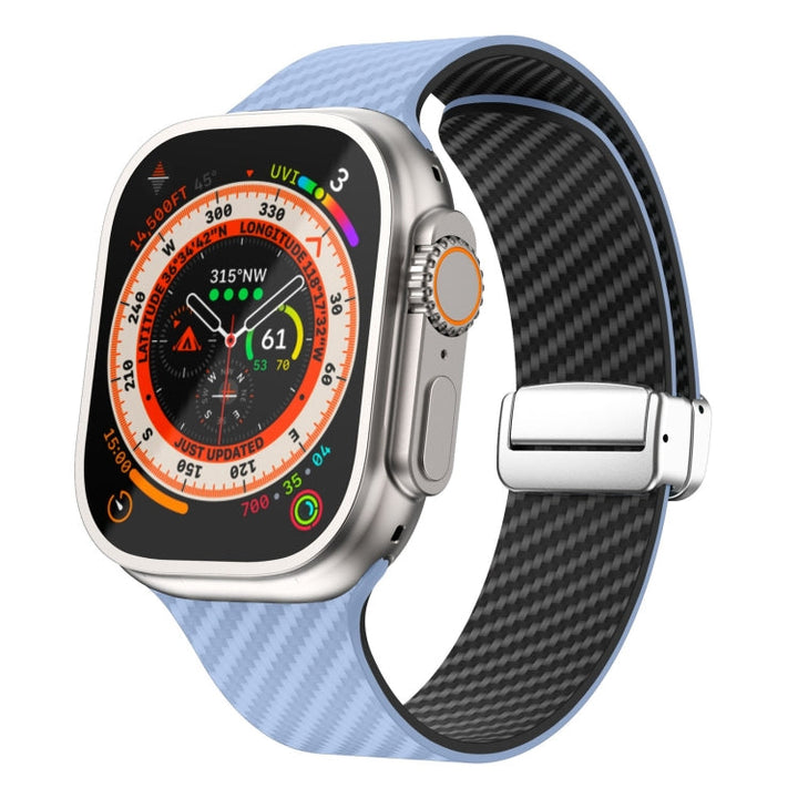 Lisslune | For Apple Watch Ultra 2 49mm Carbon Fiber Magnetic Silver Buckle Watch Band (Light Blue Black)