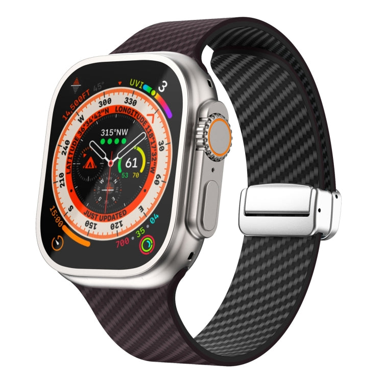 Lisslune | For Apple Watch Ultra 2 49mm Carbon Fiber Magnetic Silver Buckle Strap (Dark Brown Black)