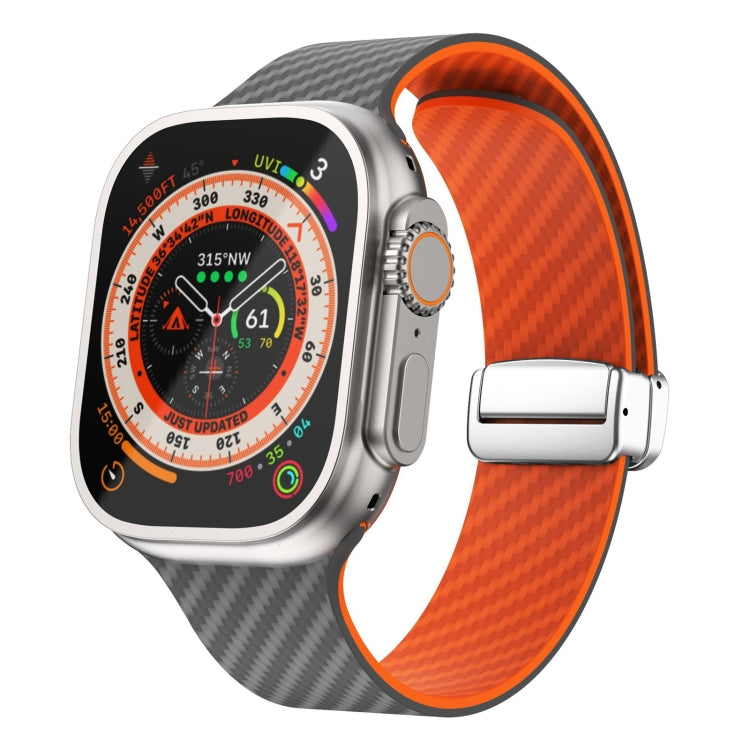 Lisslune | For Apple Watch Ultra 2 49mm Carbon Fiber Magnetic Silver Buckle Watch Band (Spacy Gray Orange)