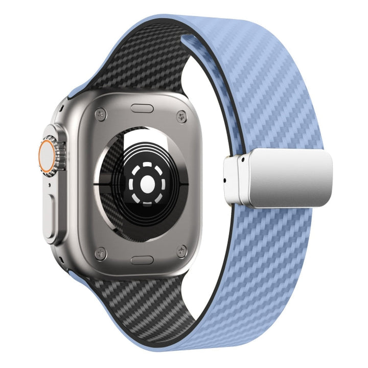 Lisslune | For Apple Watch Series 9 45mm Carbon Fiber Magnetic Silver Buckle Bracelet (Light Blue Black)