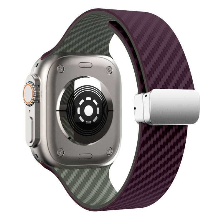 Lisslune | For Apple Watch Series 9 41 mm Carbon Fiber Magnetic Silver Buckle Watch Band (Purple Green)
