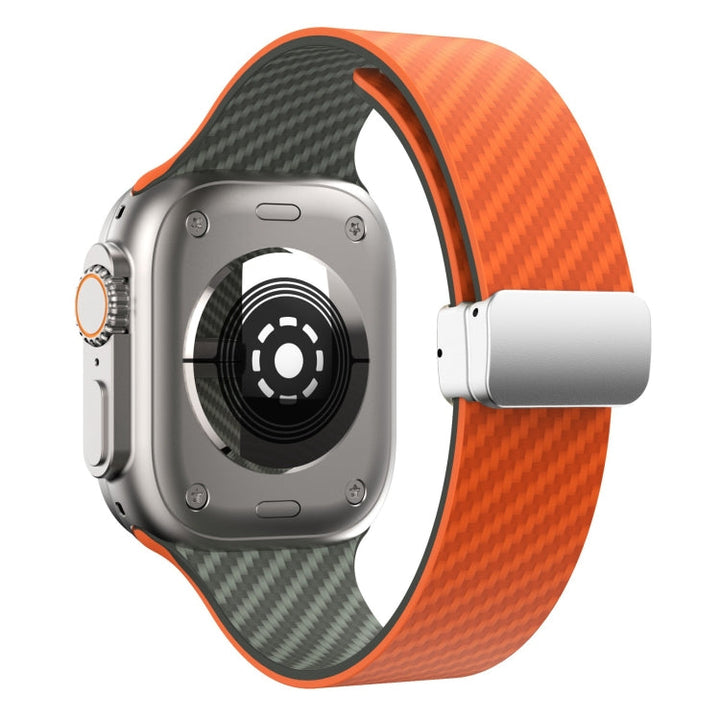 Lisslune | For Apple Watch SE 2022 40mm Carbon Fiber Magnetic Silver Buckle Watch Band (Orange Grass)