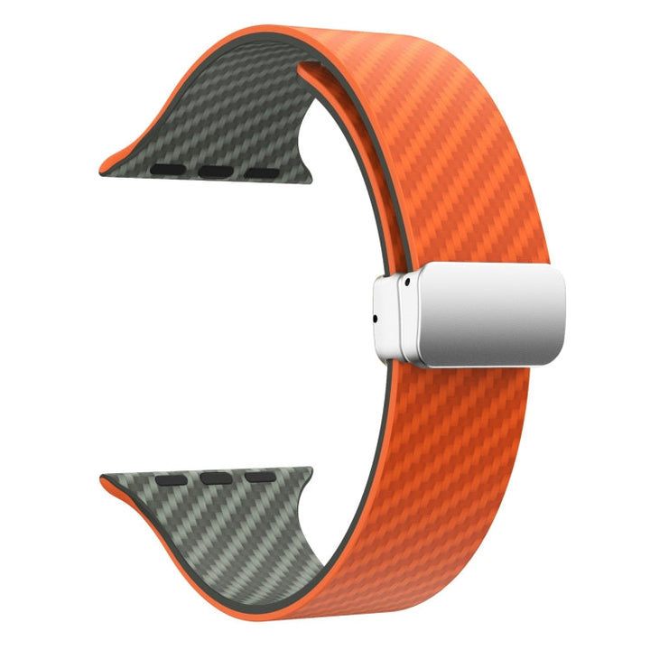 Lisslune | For Apple Watch SE 2022 40mm Carbon Fiber Magnetic Silver Buckle Watch Band (Orange Grass)