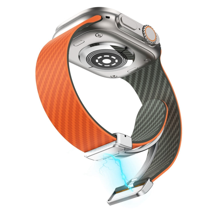 Lisslune | For Apple Watch SE 2022 40mm Carbon Fiber Magnetic Silver Buckle Watch Band (Orange Grass)