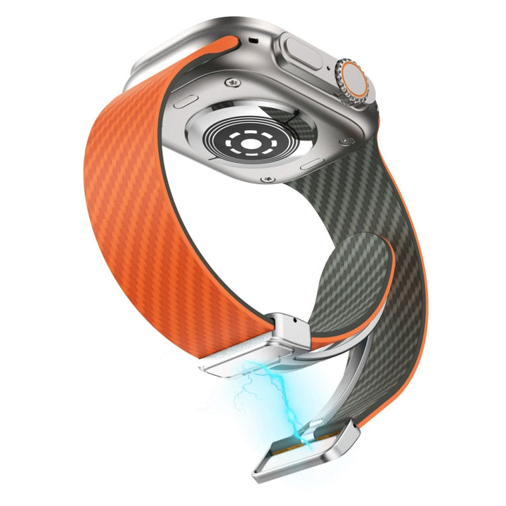 Lisslune | For Apple Watch SE 2022 40mm Carbon Fiber Magnetic Silver Buckle Watch Band (Orange Grass)