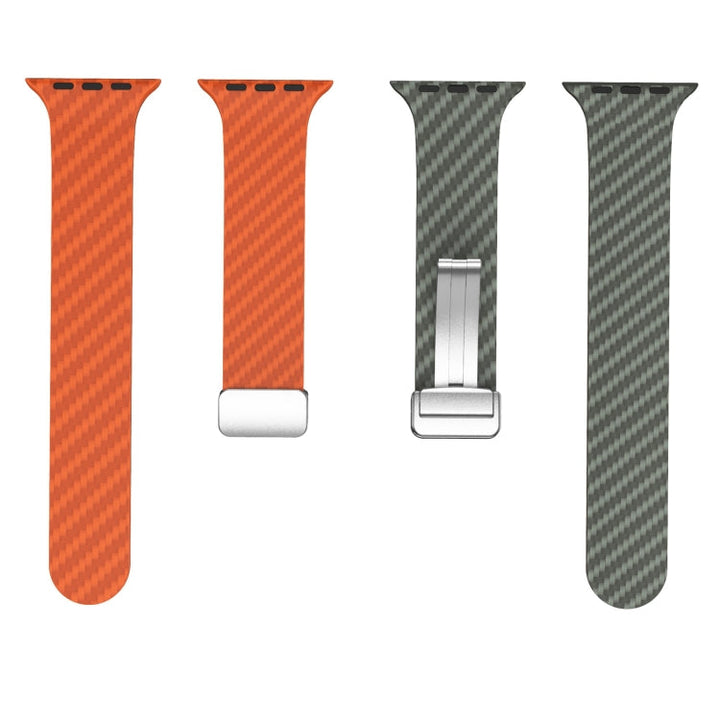 Lisslune | For Apple Watch SE 2022 40mm Carbon Fiber Magnetic Silver Buckle Watch Band (Orange Grass)