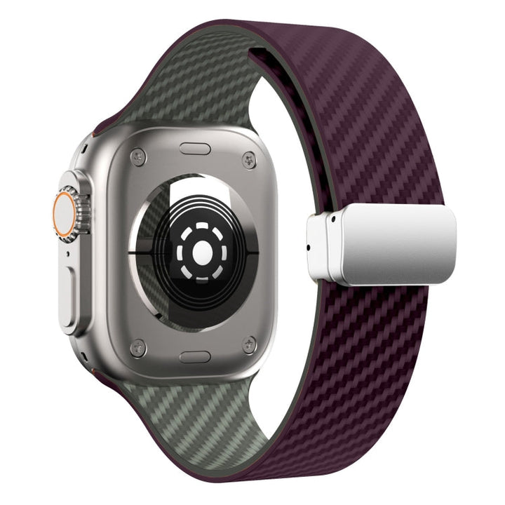 Lisslune | For Apple Watch SE 2022 40mm Carbon Fiber Magnetic Silver Buckle Watch Band (Purple Green)