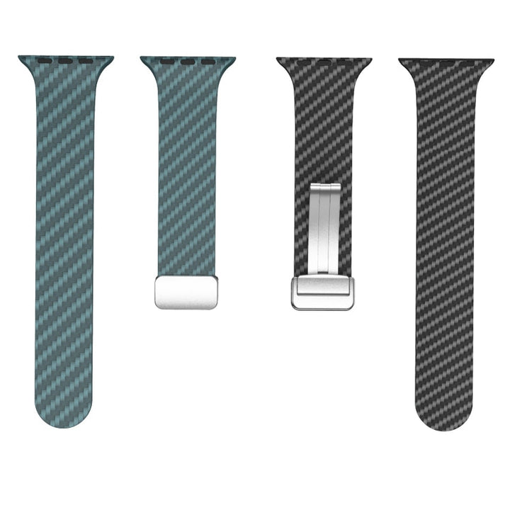 Lisslune | For Apple Watch SE 2022 40mm Carbon Fiber Magnetic Silver Buckle Bracelet (Dark Green Black)