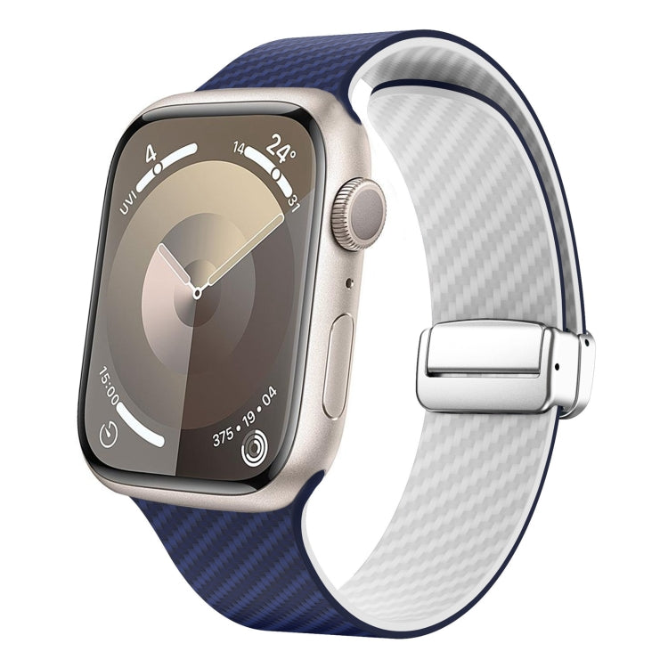 Lisslune | For Apple Watch SE 2022 44mm Carbon Fiber Magnetic Silver Buckle Band (Royal Blue White)