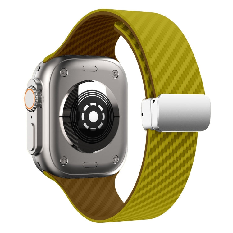 Lisslune | For Apple Watch SE 2022 44mm Carbon Fiber Magnetic Silver Buckle Band (Olive Brown)