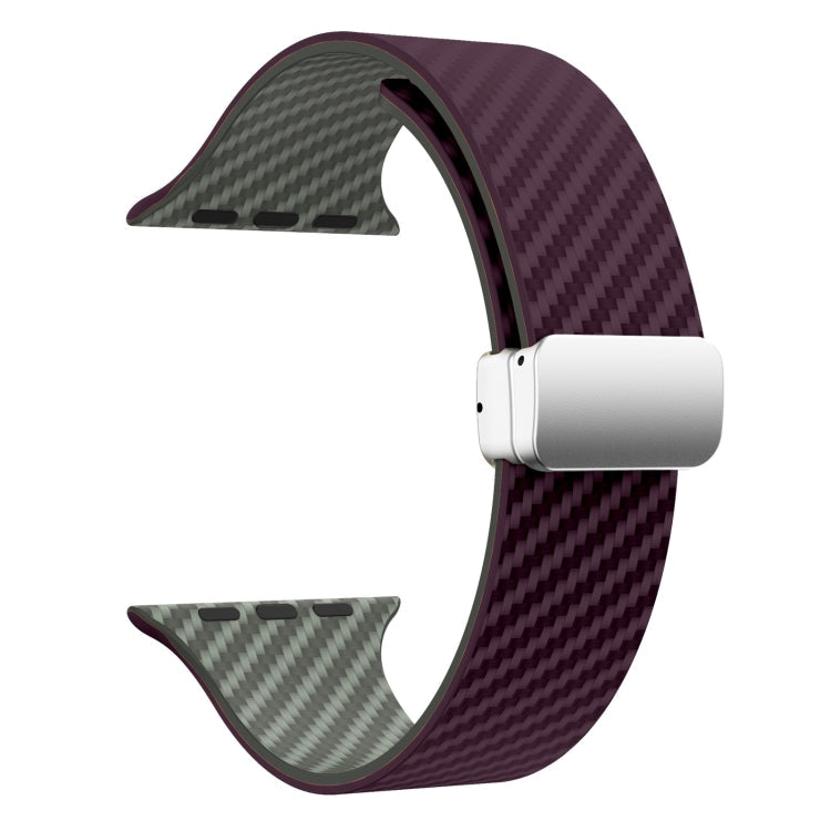 Lisslune | For Apple Watch SE 2022 44mm Carbon Fiber Magnetic Silver Buckle Watch Band (Purple Green)