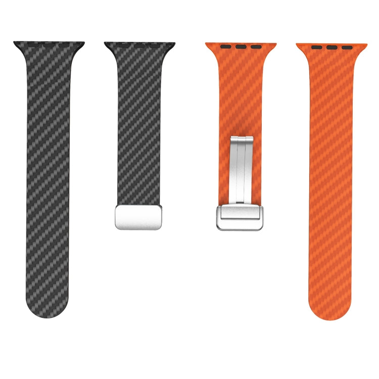 Lisslune | For Apple Watch SE 2022 44mm Carbon Fiber Magnetic Silver Buckle Watch Band (Black Orange)