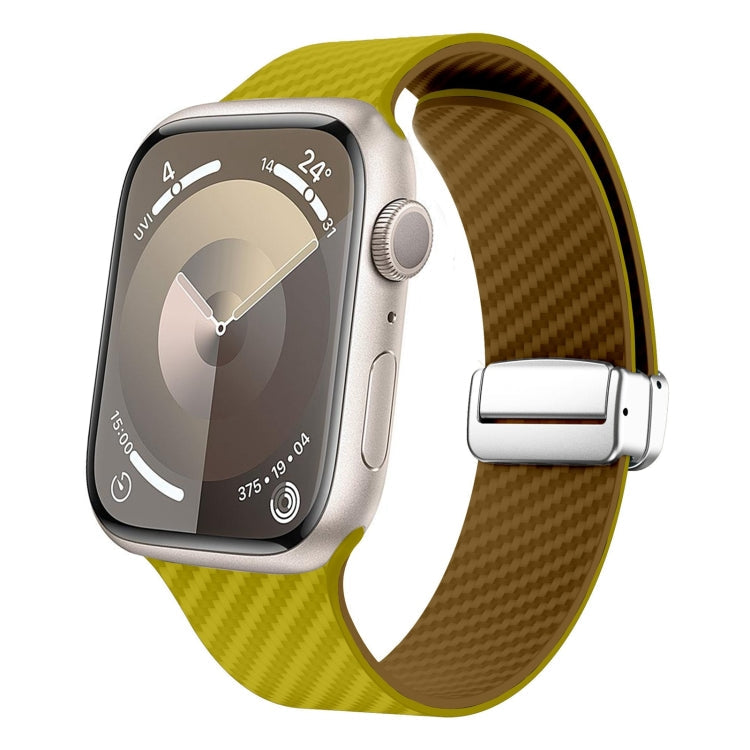 Lisslune | For Apple Watch SE 40mm Carbon Fiber Magnetic Silver Buckle Watch Band (Olive Brown)
