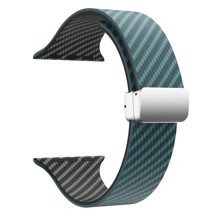Lisslune | For Apple Watch SE 40mm Carbon Fiber Magnetic Silver Buckle Bracelet (Dark Green Black)