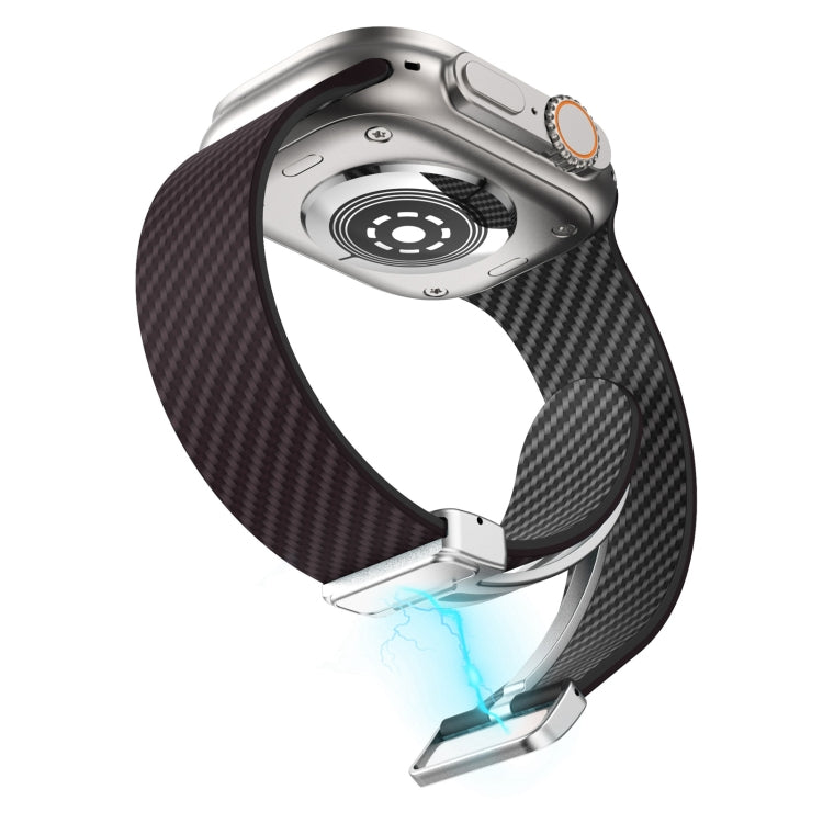 Lisslune | For Apple Watch Series 3 38mm Carbon Fiber Magnetic Silver Buckle Watch Band (Dark Brown Black)