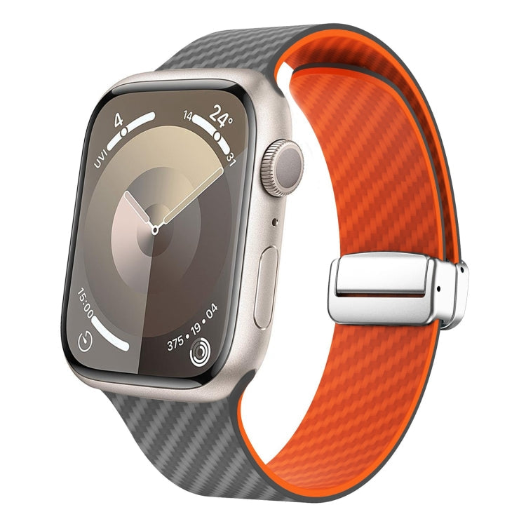 Lisslune | For Apple Watch Series 3 38mm Carbon Fiber Magnetic Silver Buckle Watch Band (Spacy Gray Orange)