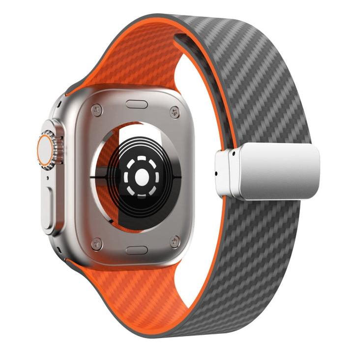 Lisslune | For Apple Watch Series 3 38mm Carbon Fiber Magnetic Silver Buckle Watch Band (Spacy Gray Orange)