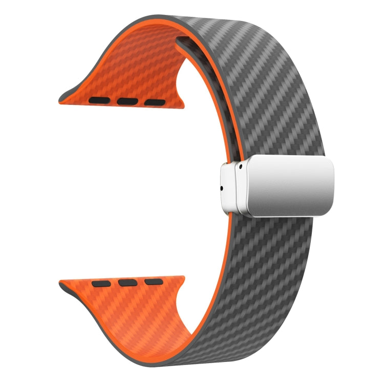 Lisslune | For Apple Watch Series 3 38mm Carbon Fiber Magnetic Silver Buckle Watch Band (Spacy Gray Orange)
