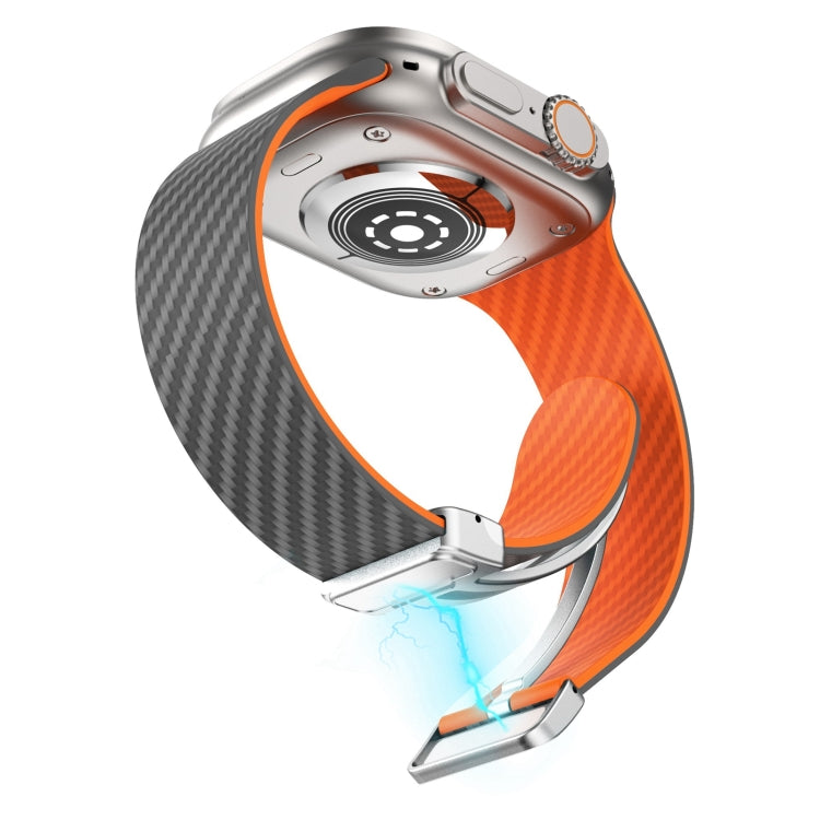 Lisslune | For Apple Watch Series 3 38mm Carbon Fiber Magnetic Silver Buckle Watch Band (Spacy Gray Orange)