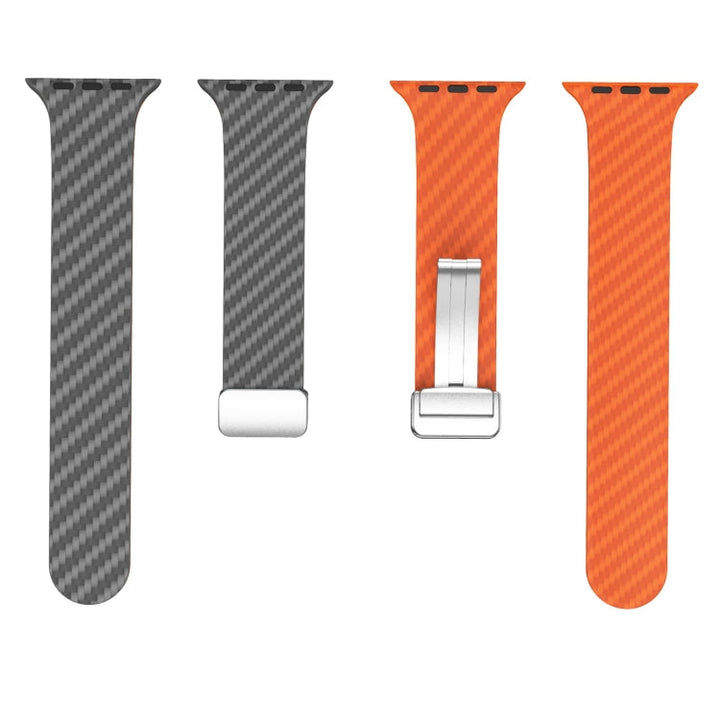 Lisslune | For Apple Watch Series 3 38mm Carbon Fiber Magnetic Silver Buckle Watch Band (Spacy Gray Orange)