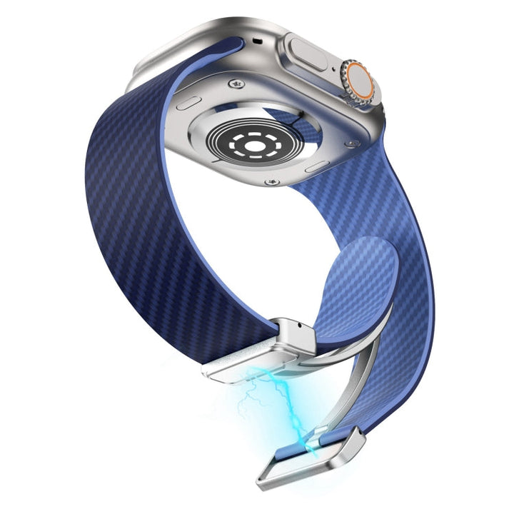 Lisslune | For Apple Watch Series 3 42mm Carbon Fiber Magnetic Silver Buckle Band (Royal Blue Light Blue)