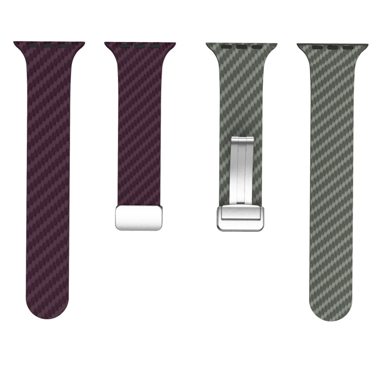Lisslune | For Apple Watch Series 3 42mm Carbon Fiber Magnetic Silver Buckle Watch Band (Purple Green)