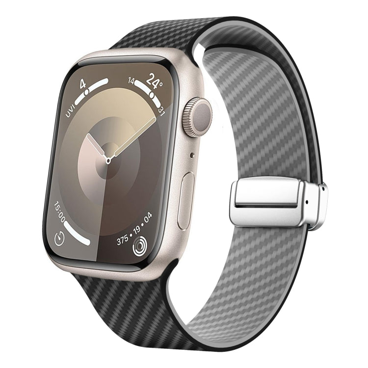 Lisslune | For Apple Watch Series 3 42mm Carbon Fiber Magnetic Silver Buckle Watch Strap (Black Gray)