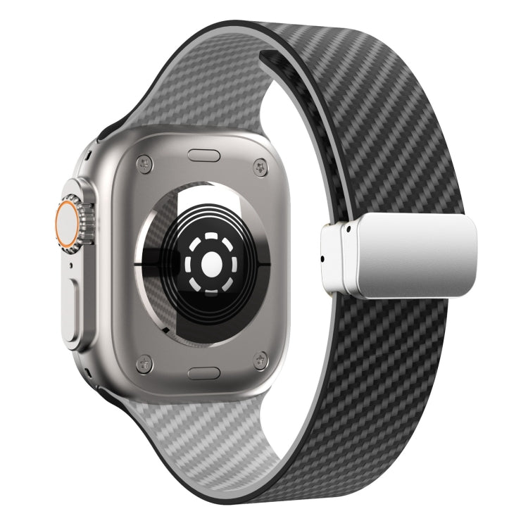Lisslune | For Apple Watch Series 3 42mm Carbon Fiber Magnetic Silver Buckle Watch Strap (Black Gray)