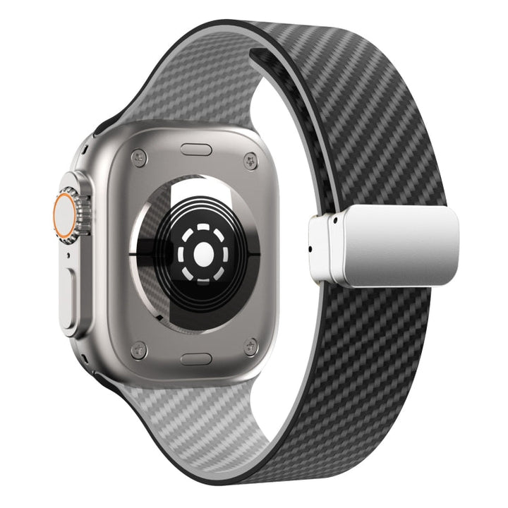 Lisslune | For Apple Watch Series 3 42mm Carbon Fiber Magnetic Silver Buckle Watch Strap (Black Gray)