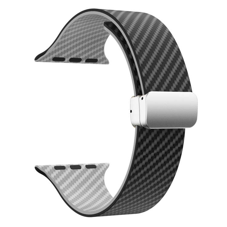 Lisslune | For Apple Watch Series 3 42mm Carbon Fiber Magnetic Silver Buckle Watch Strap (Black Gray)