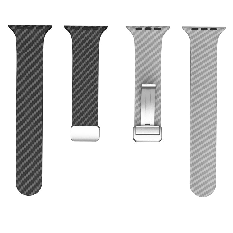 Lisslune | For Apple Watch Series 3 42mm Carbon Fiber Magnetic Silver Buckle Watch Strap (Black Gray)