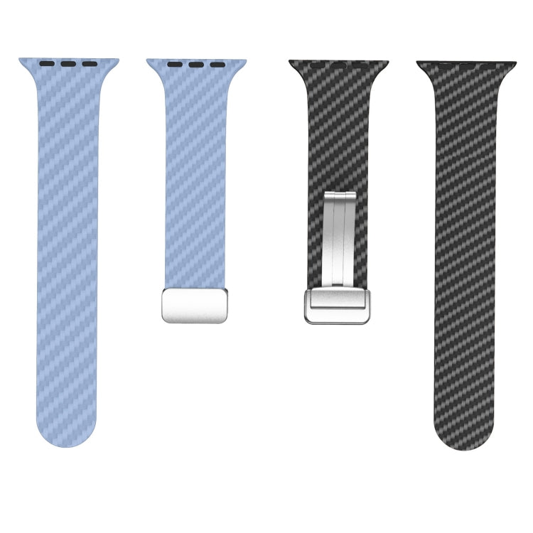 Lisslune | For Apple Watch Series 3 42mm Carbon Fiber Magnetic Silver Buckle Watch Band (Light Blue Black)