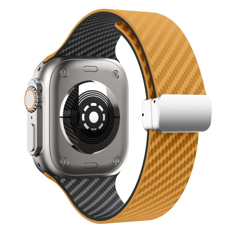 Lisslune | For Apple Watch Series 3 42mm Carbon Fiber Magnetic Silver Buckle Band (Light Brown Black)
