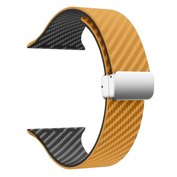 Lisslune | For Apple Watch Series 3 42mm Carbon Fiber Magnetic Silver Buckle Band (Light Brown Black)