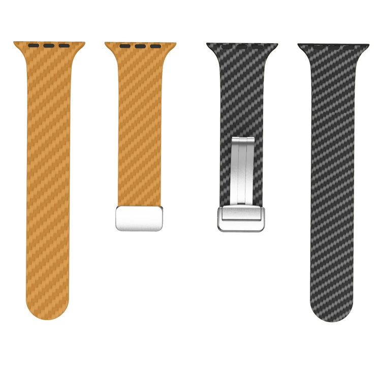 Lisslune | For Apple Watch Series 3 42mm Carbon Fiber Magnetic Silver Buckle Band (Light Brown Black)