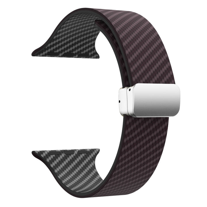 Lisslune | For Apple Watch Series 3 42mm Carbon Fiber Magnetic Silver Buckle Watch Band (Dark Brown Black)