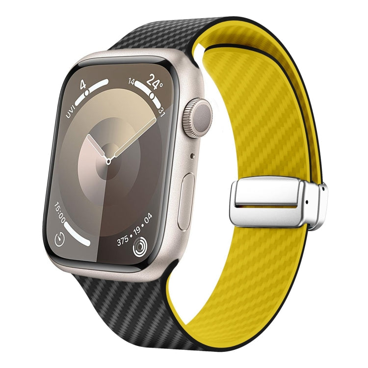 Lisslune | For Apple Watch Series 2 42mm Carbon Fiber Magnetic Silver Buckle Watch Strap (Black Yellow)