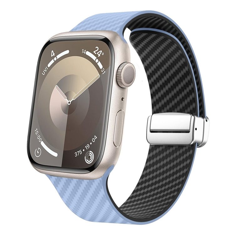 Lisslune | For Apple Watch Series 2 42mm Carbon Fiber Magnetic Silver Buckle Watch Band (Light Blue Black)