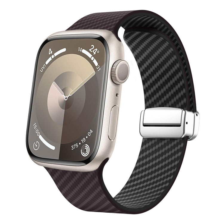 Lisslune | For Apple Watch Series 2 42mm Carbon Fiber Magnetic Silver Buckle Watch Band (Dark Brown Black)