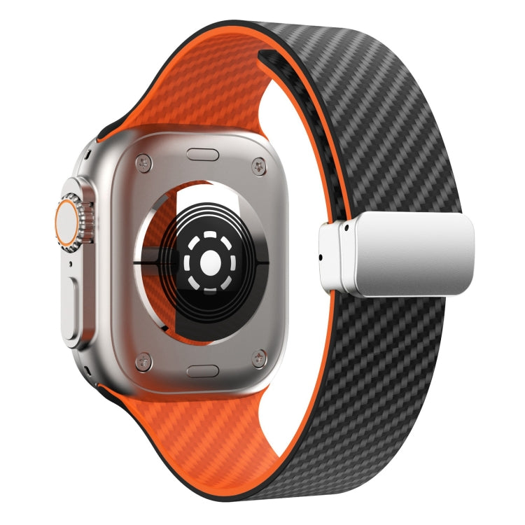 Lisslune | For Apple Watch Series 2 38mm Carbon Fiber Magnetic Silver Buckle Watch Band (Black Orange)