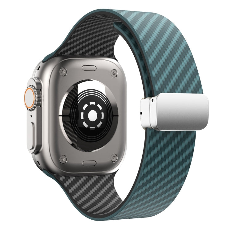 Lisslune | For Apple Watch Series 2 38mm Carbon Fiber Magnet Silver Buckle Watch Band (Dark Green Black)