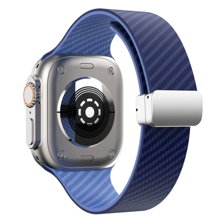 Lisslune | For Apple Watch 42mm Carbon Fiber Magnetic Silver Buckle Watch Band (Royal Blue Light Blue)