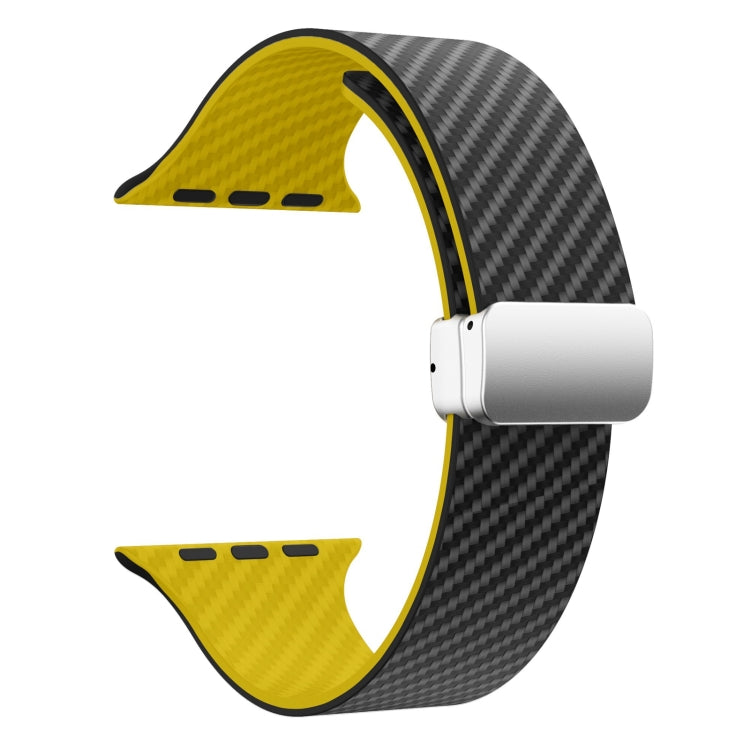 Lisslune | For Apple Watch 42mm Carbon Fiber Magnetic Silver Buckle Watch Band (Black Yellow)