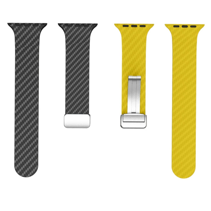 Lisslune | For Apple Watch 42mm Carbon Fiber Magnetic Silver Buckle Watch Band (Black Yellow)