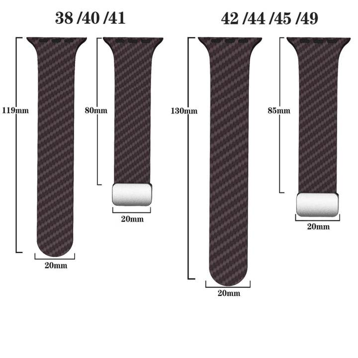 Lisslune | For Apple Watch 42mm Carbon Fiber Magnetic Silver Buckle Watch Band (Dark Brown Black)