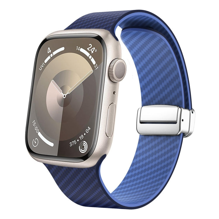 Lisslune | For Apple Watch 38mm Carbon Fiber Magnetic Silver Buckle Strap (Royal Blue Light Blue)