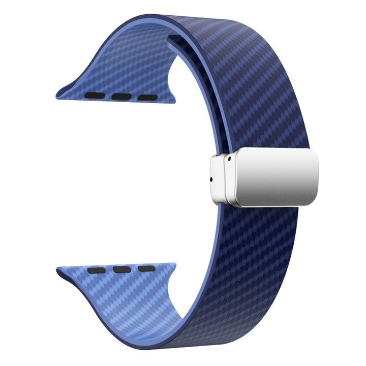 Lisslune | For Apple Watch 38mm Carbon Fiber Magnetic Silver Buckle Strap (Royal Blue Light Blue)