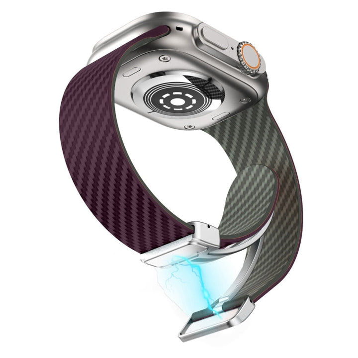 Lisslune | For Apple Watch 38mm Carbon Fiber Magnetic Silver Buckle Watch Band (Purple Green)